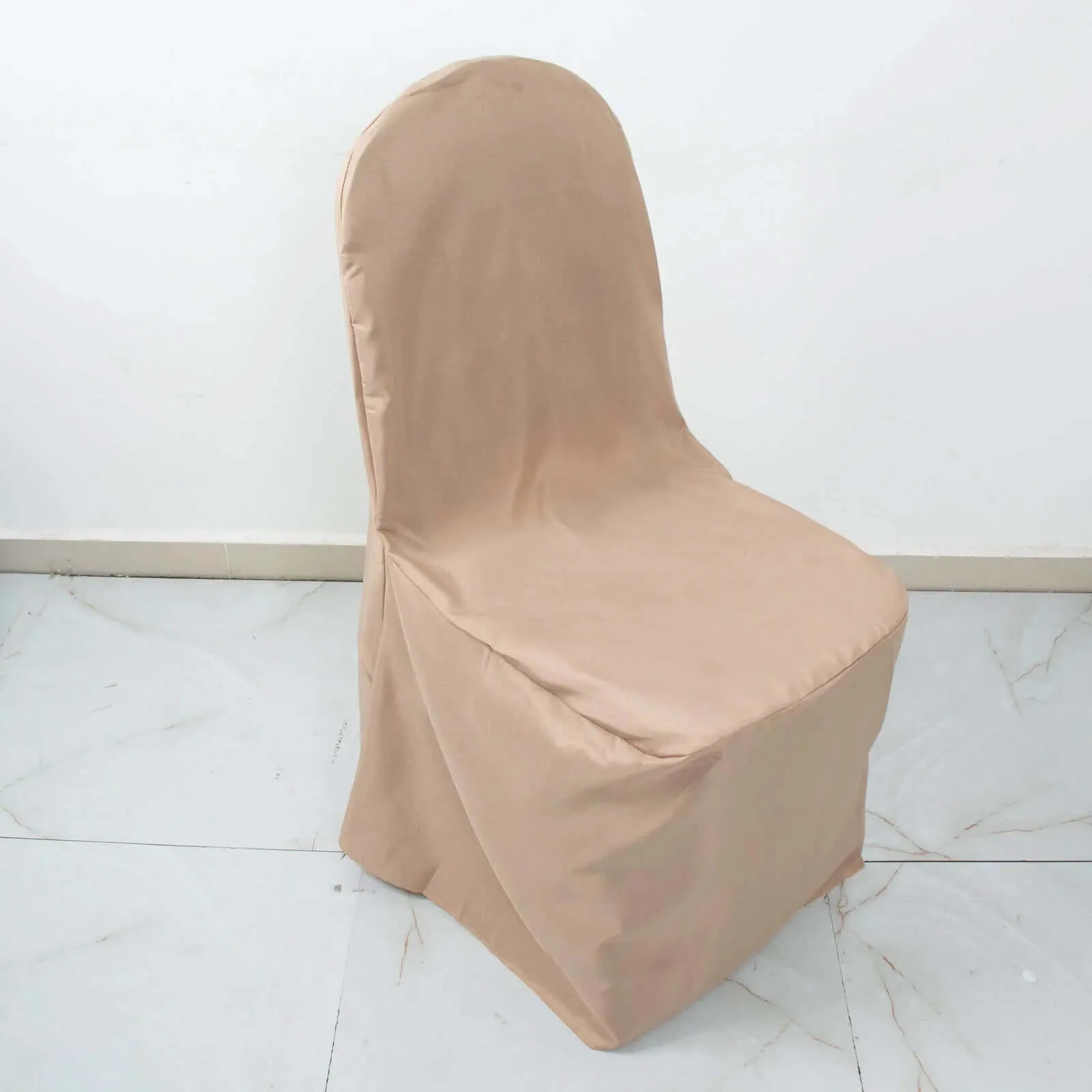 10 Pack Nude Polyester Banquet Chair Covers, Reusable Stain Resistant Slip On Chair Covers