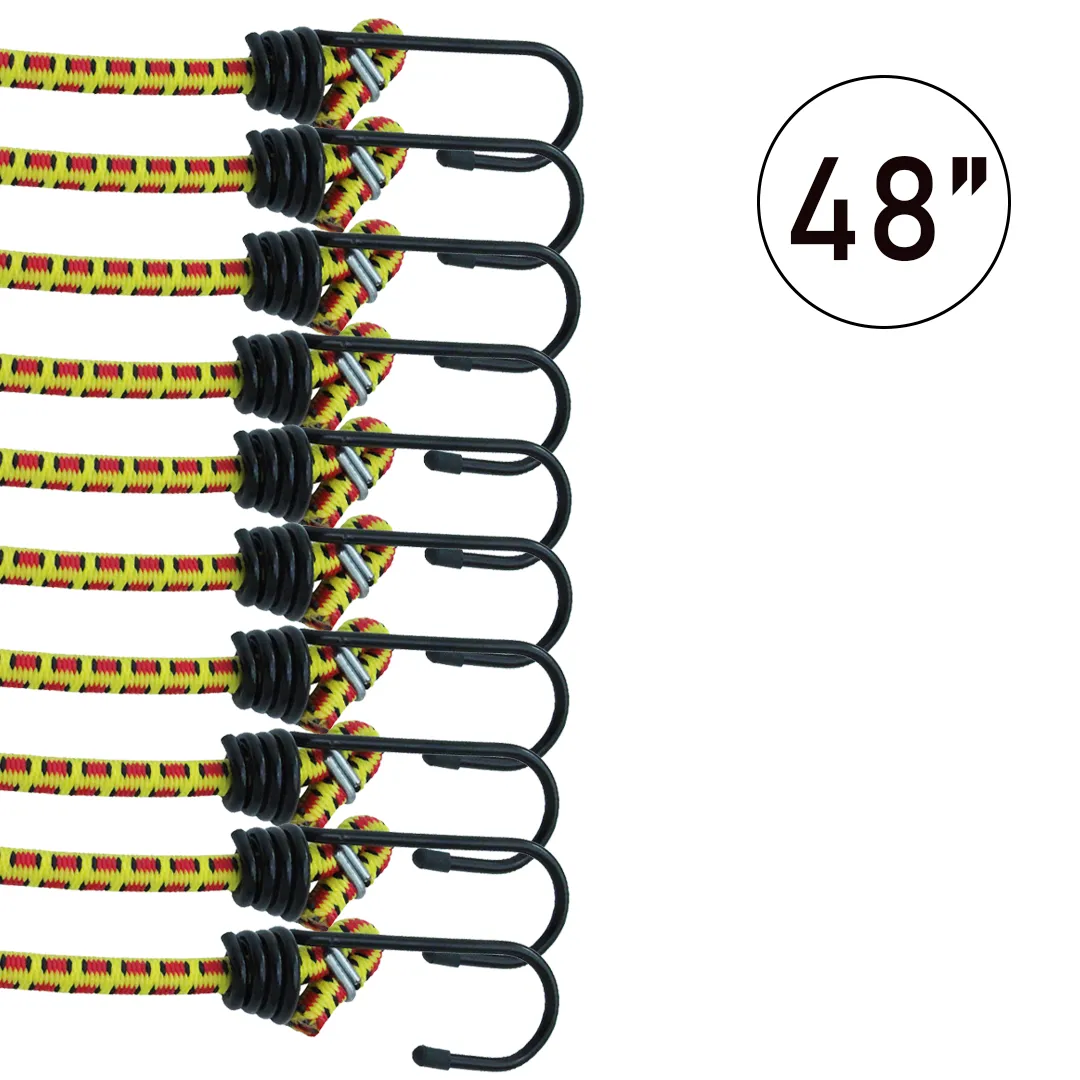 10-Piece 8mm Bungee Cord Set with Steel Core Hooks