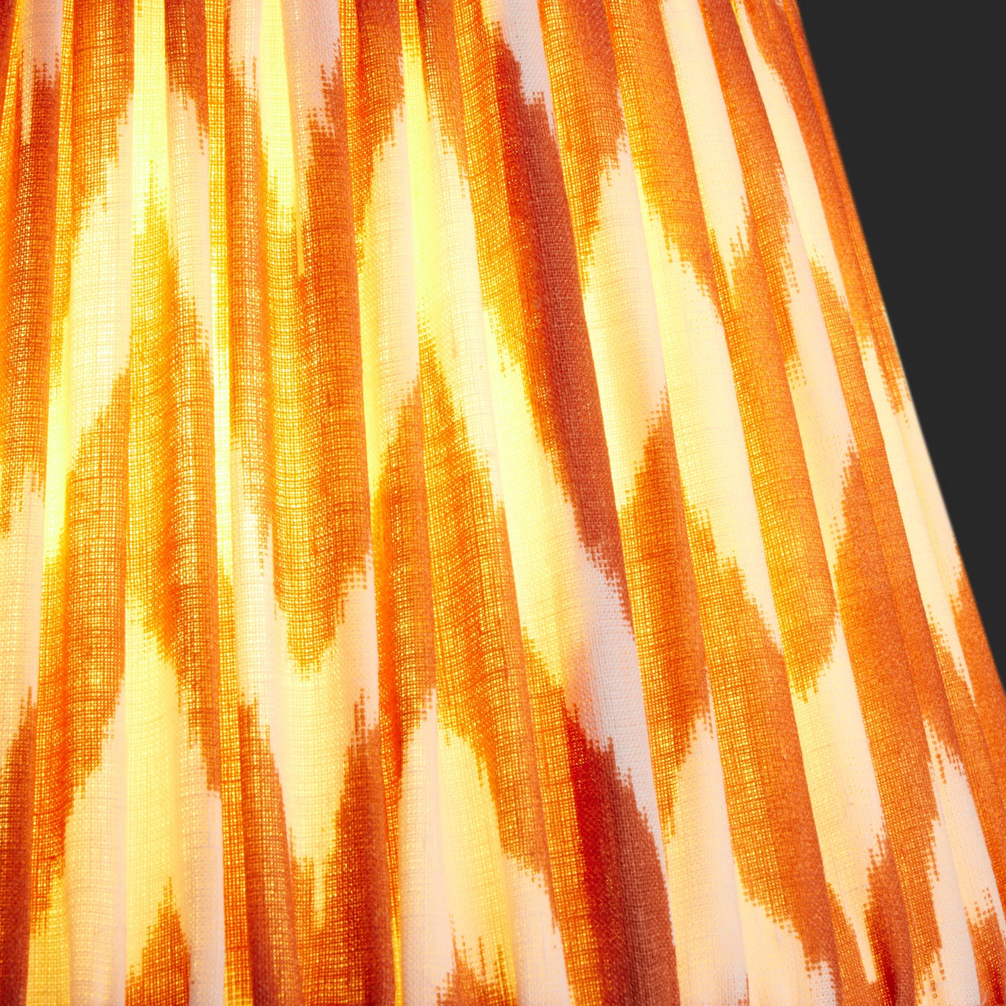 16cm empire gathered lampshade in orange printed linen ikat