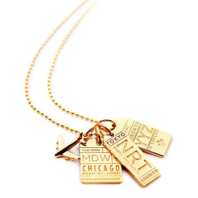 3 Luggage Tag Charms 18" Charm Necklace Gold Vermeil Bundle