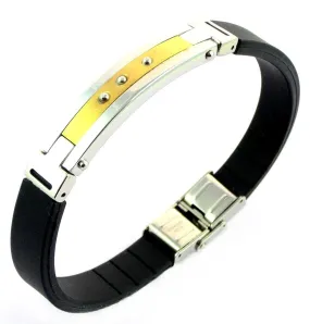 316L Stainless Steel Gold Rubber Silicone Wrist Band Bracelet For Men