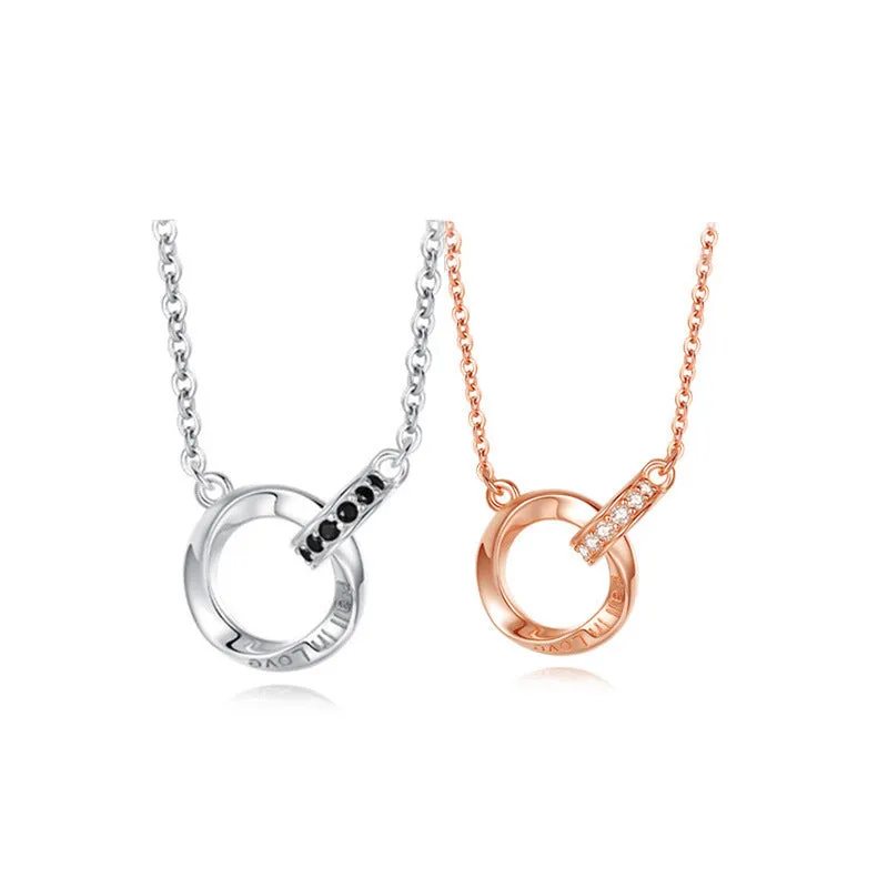 925 Sterling Silver Mobius Double Ring Necklace