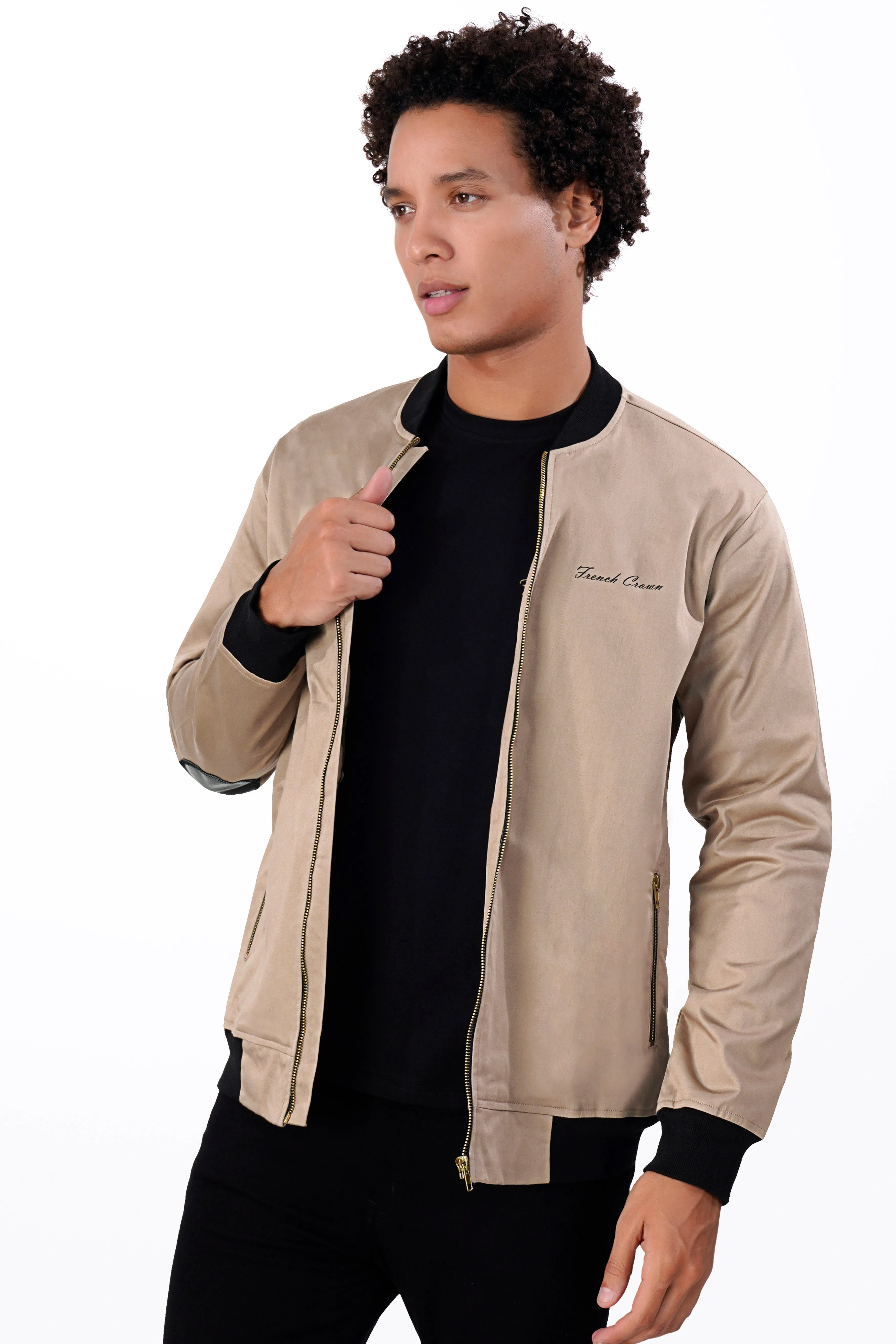 Beige Premium Cotton Bomber Jacket