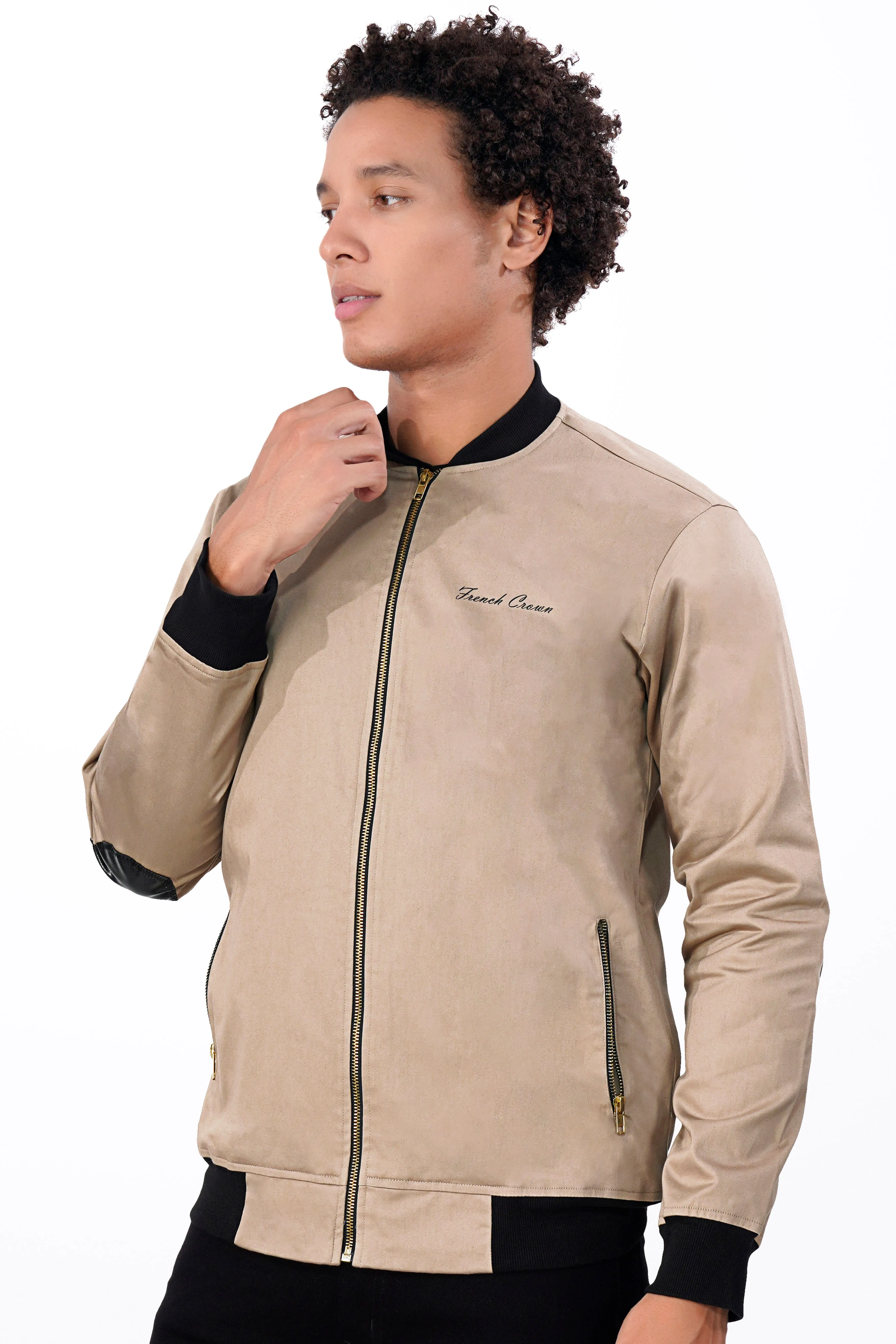 Beige Premium Cotton Bomber Jacket