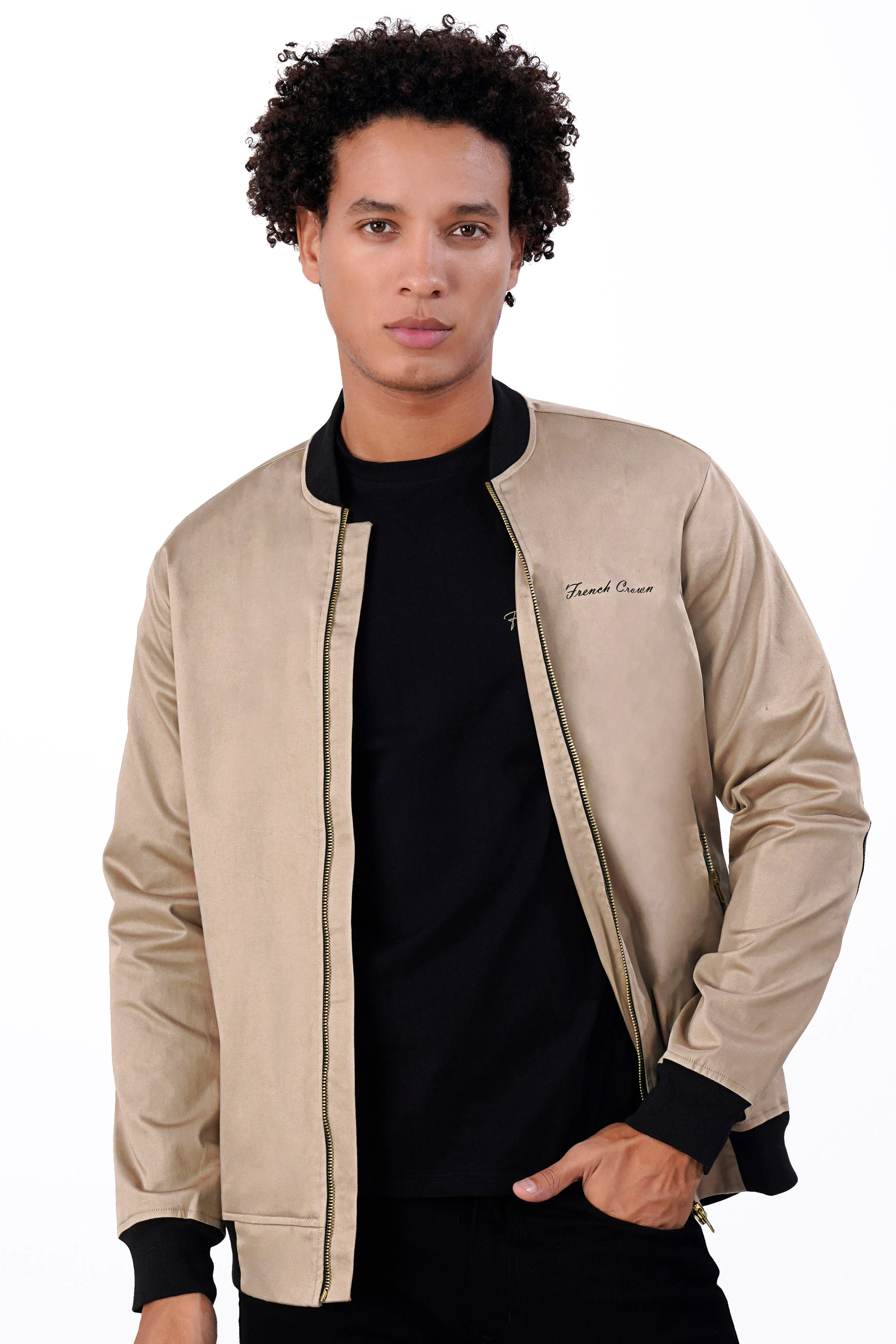 Beige Premium Cotton Bomber Jacket