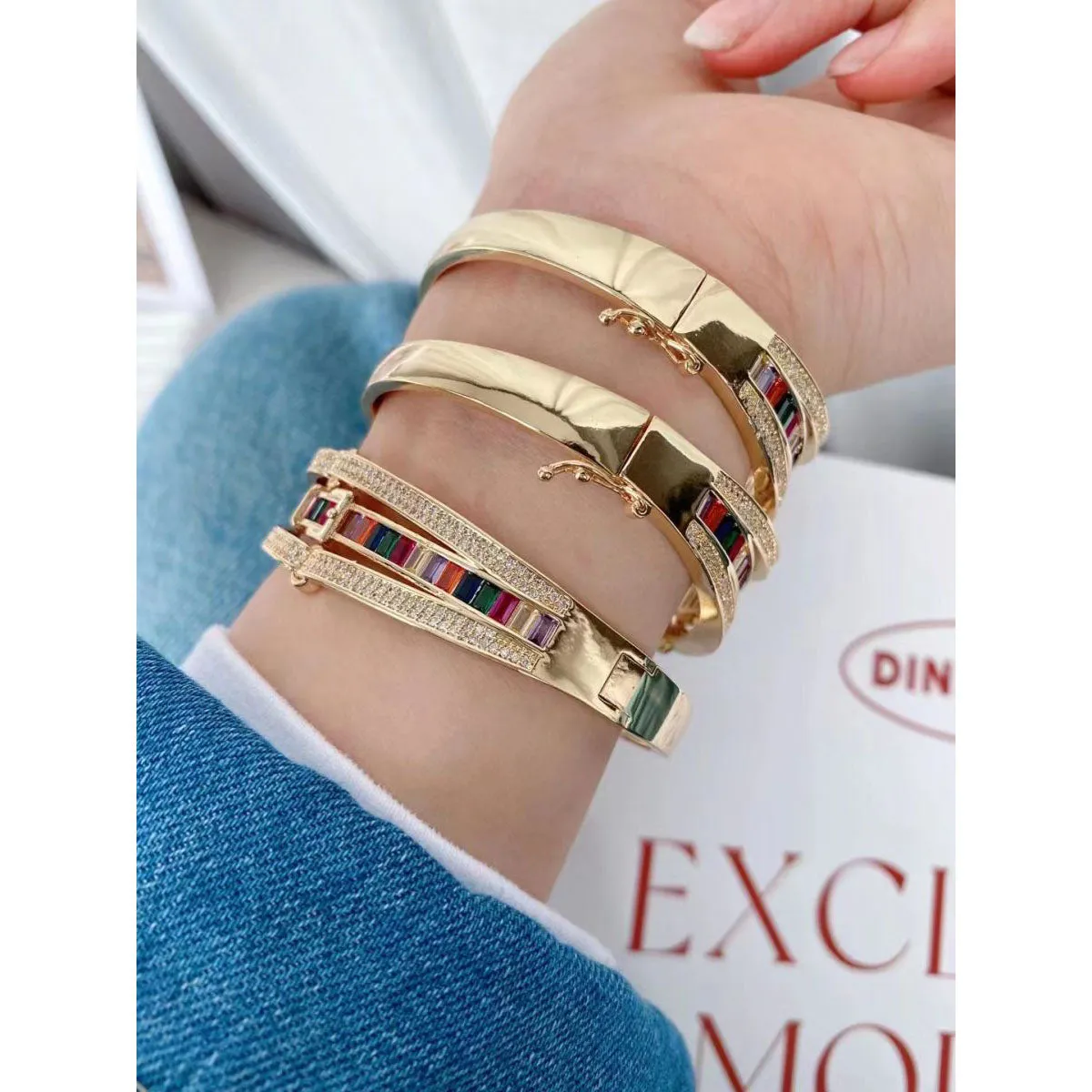 Belt Buckle Rainbow Multi Color 18K Gold Openable Kada Bangle for Women