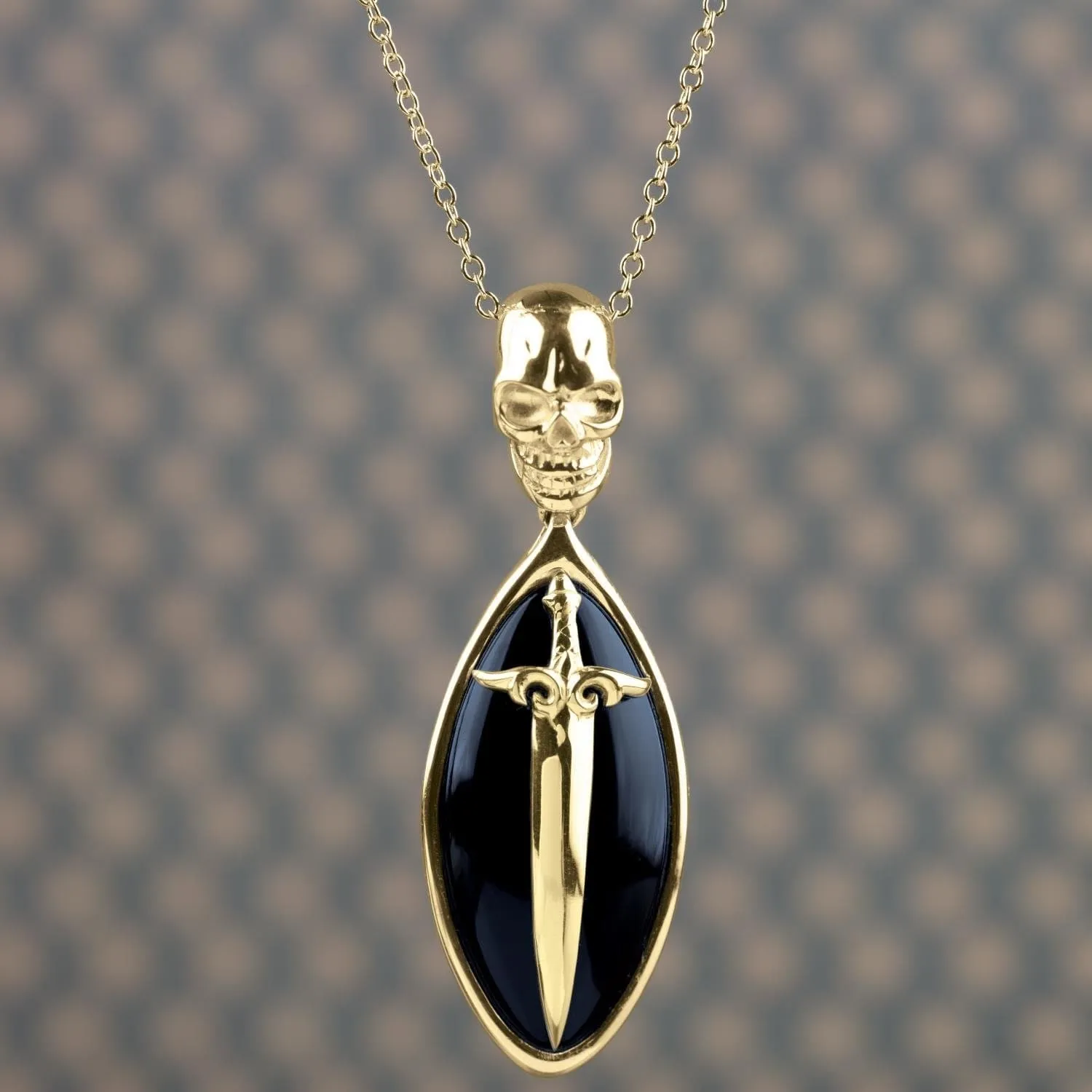 Black Agate Skull Gold Pendant