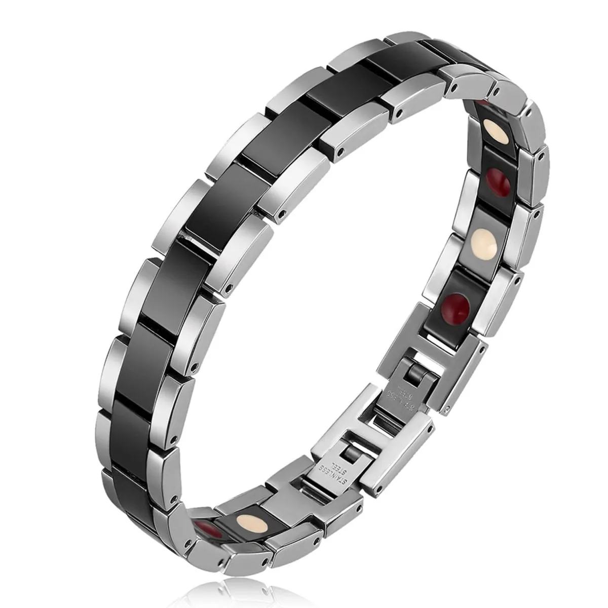 Black Ceramic Silver 316L Stainless Steel Magnetic Bracelet For Men