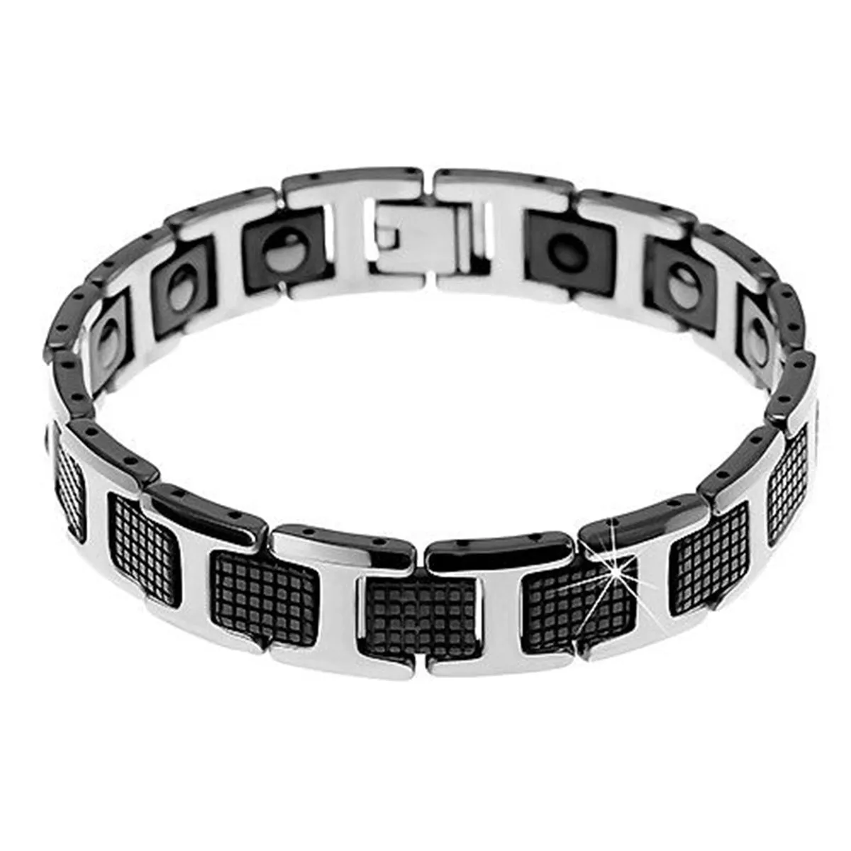 Black Ceramic Silver 316L Stainless Steel Magnetic Bracelet For Men