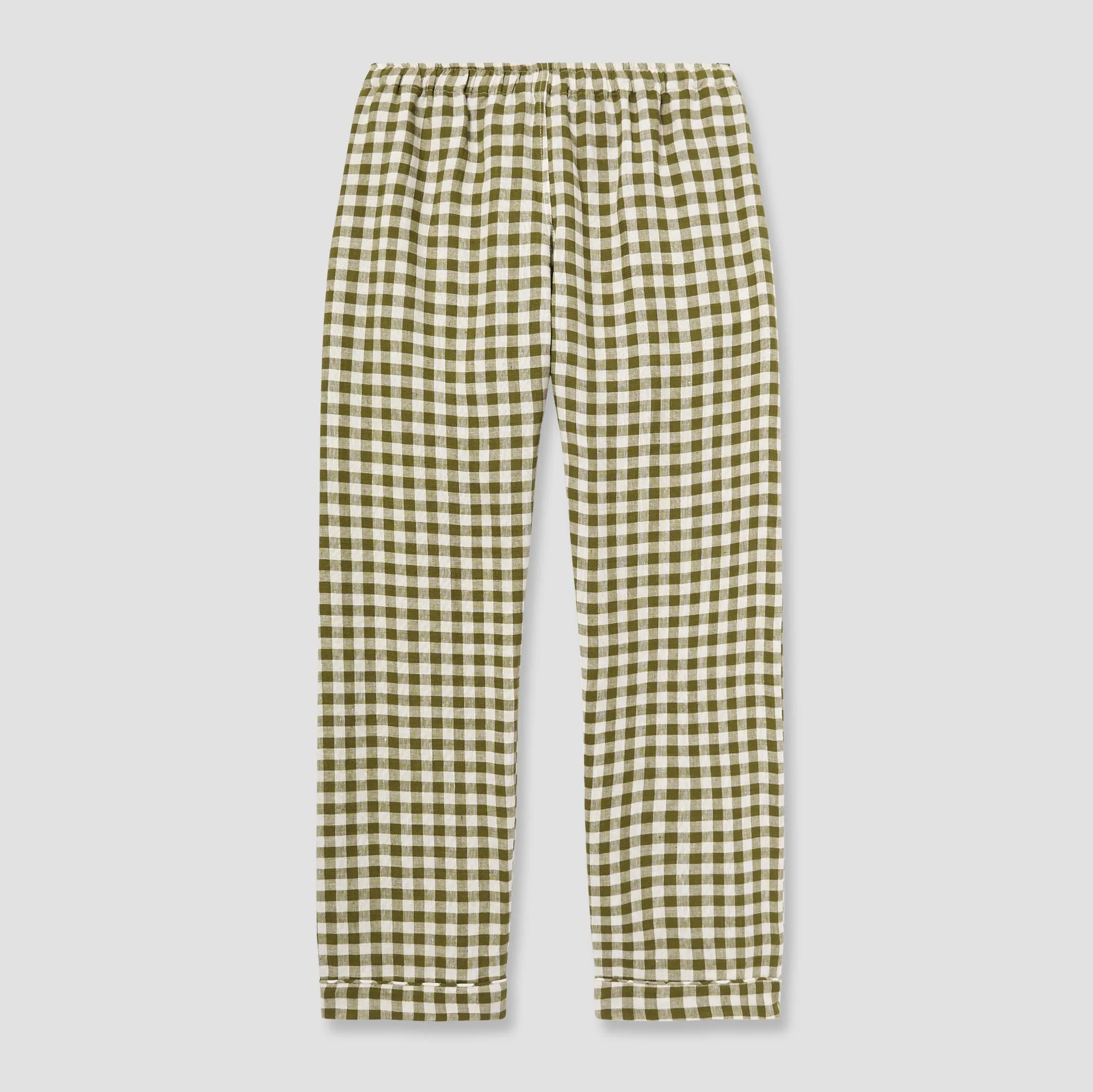 Botanical Green Gingham Linen Pyjama Trousers