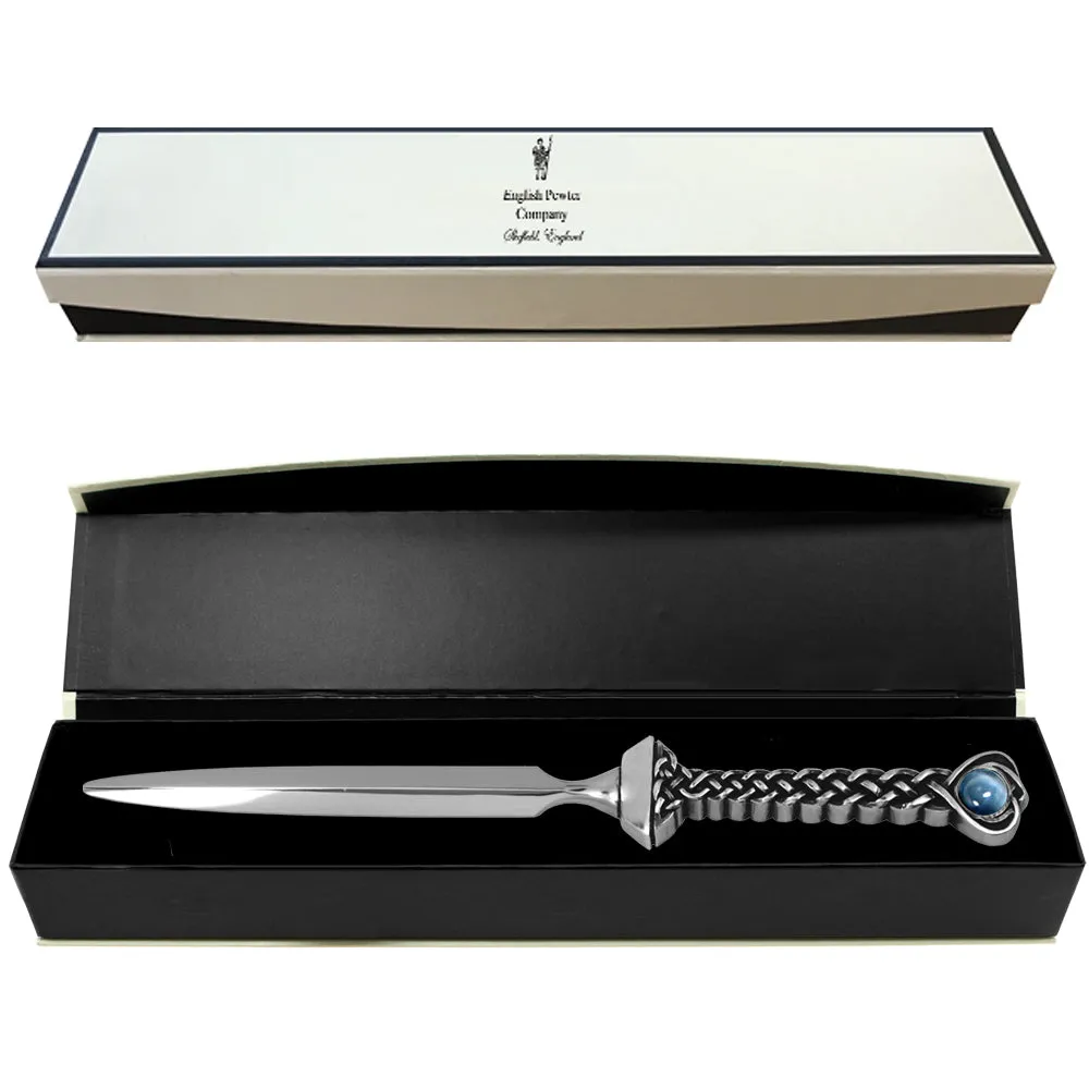 Celtic Pewter Letter Opener Knife with Sapphire Stone