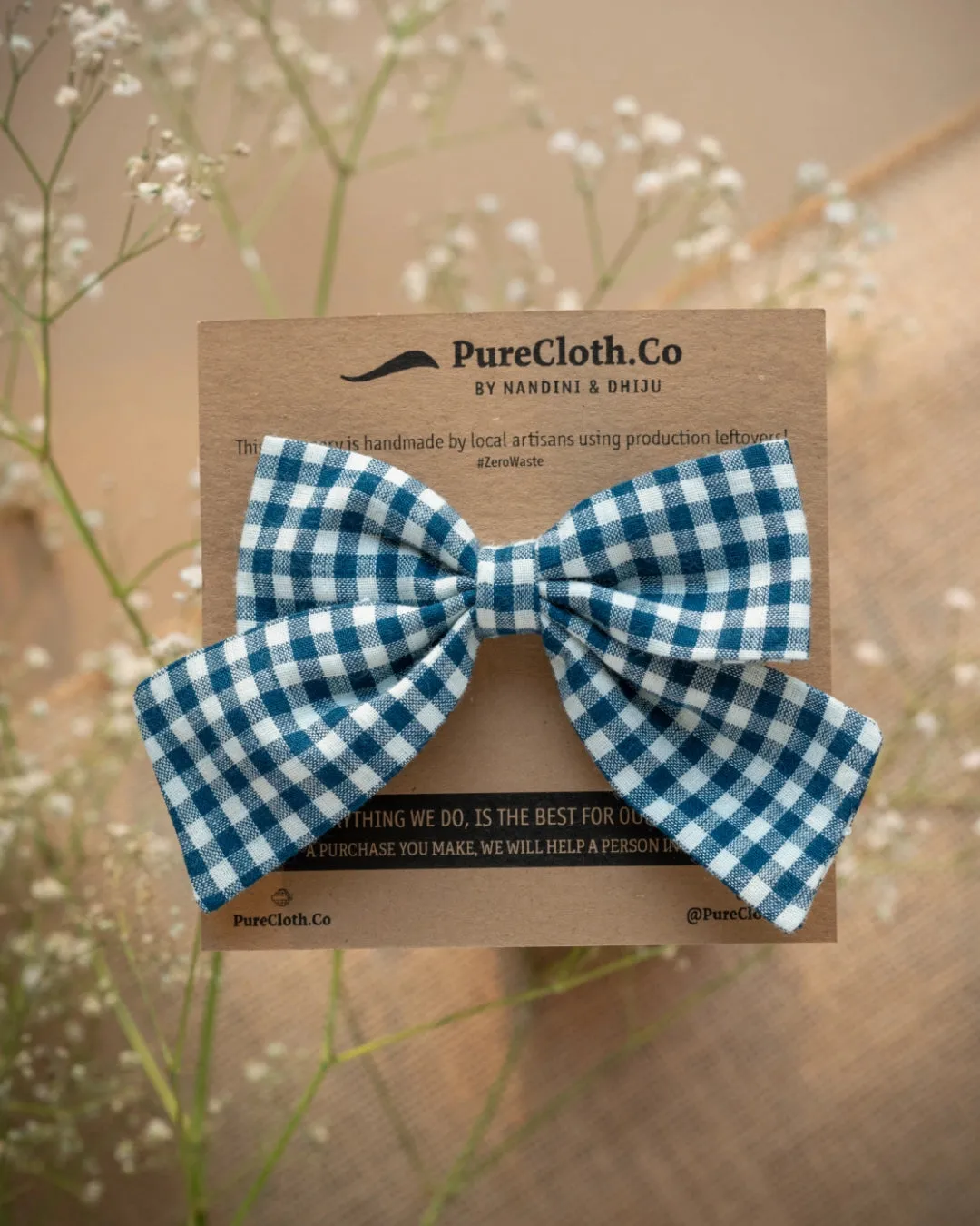 Checked Bow Hairclips - Blue