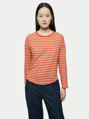 Cotton Slub Striped Long Sleeve Tee | Red