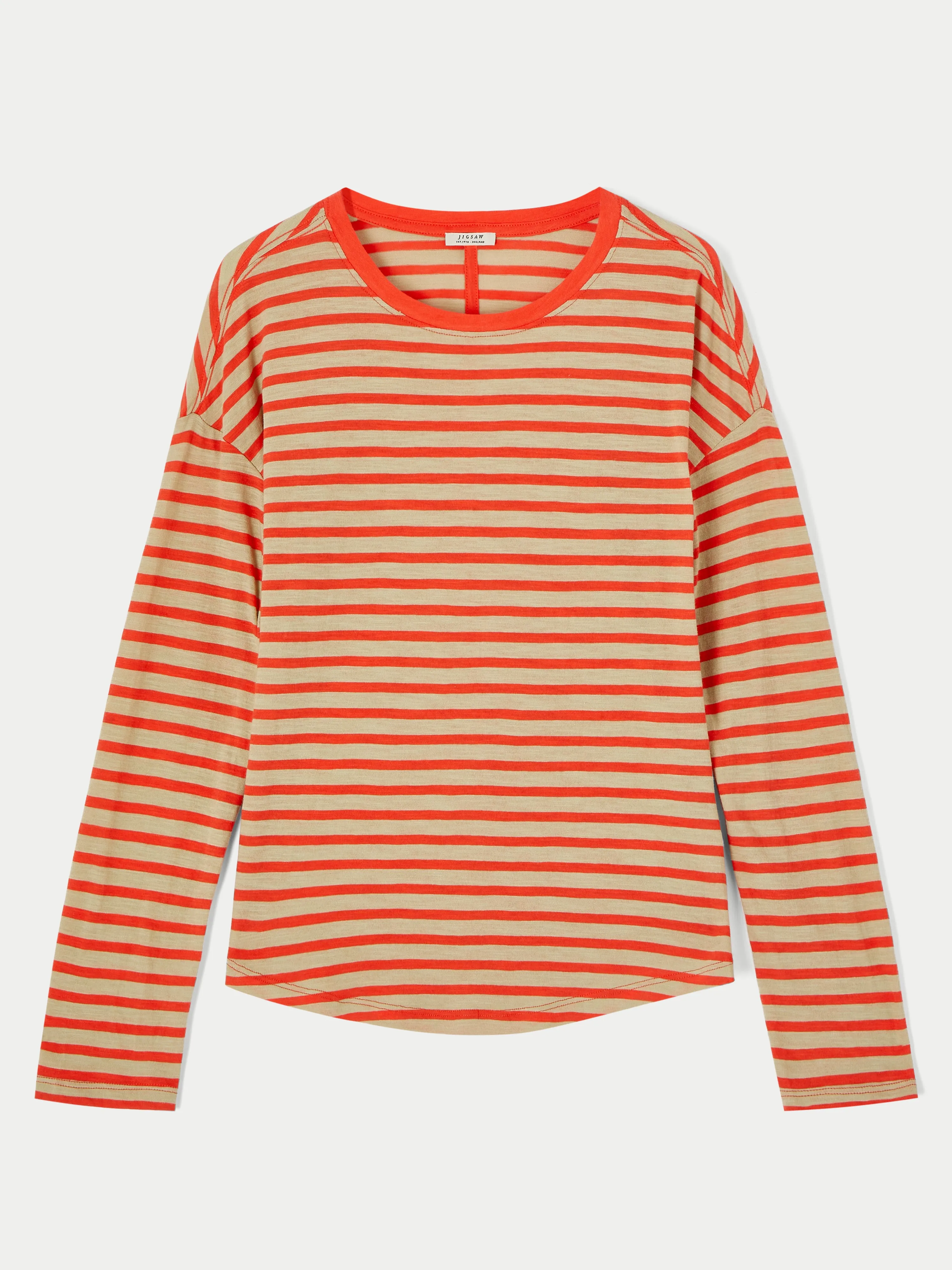 Cotton Slub Striped Long Sleeve Tee | Red