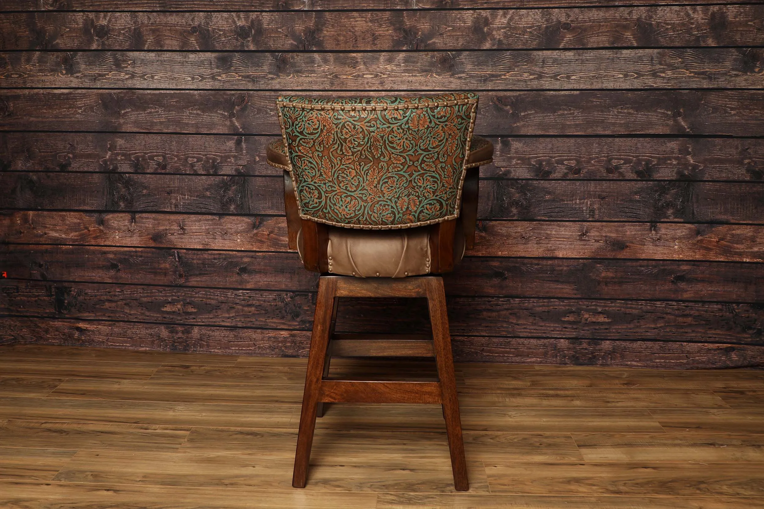 Cowboy Tooled Sea Glass Leather Swivel Barstool