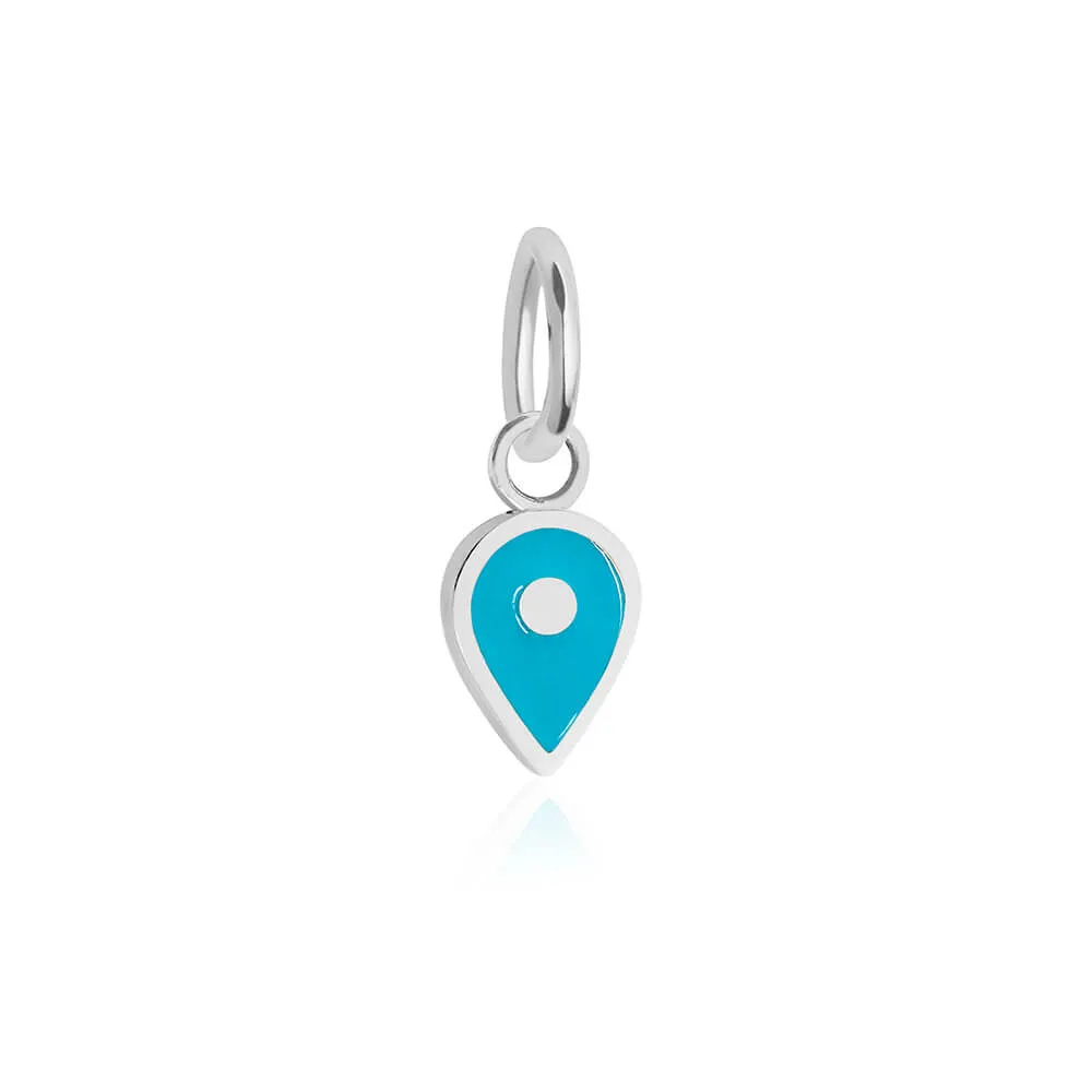 December Map Pin Charm Turquoise Enamel, Silver