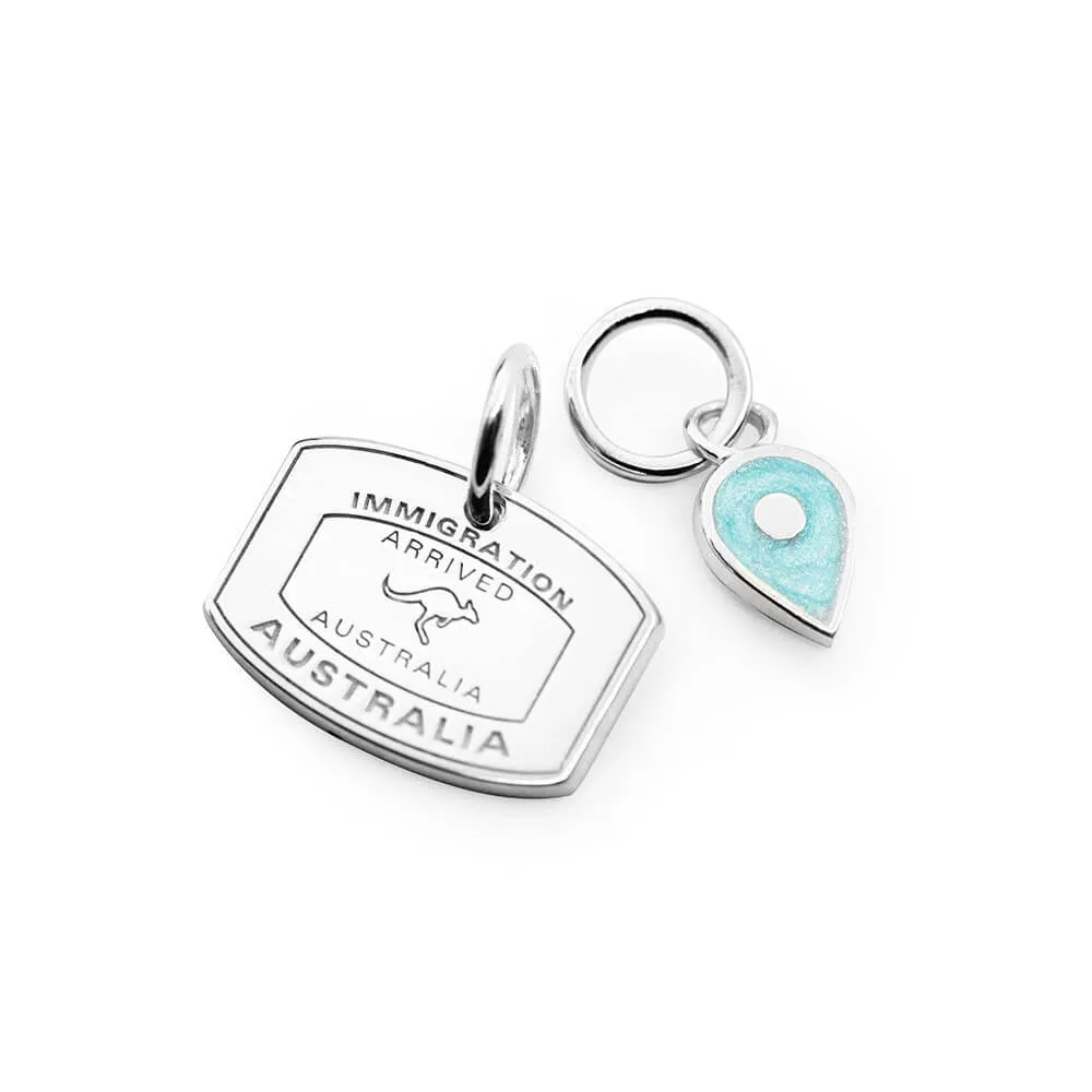 December Map Pin Charm Turquoise Enamel, Silver