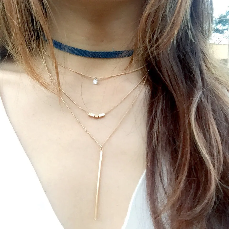 Denim & Chain Layered Choker