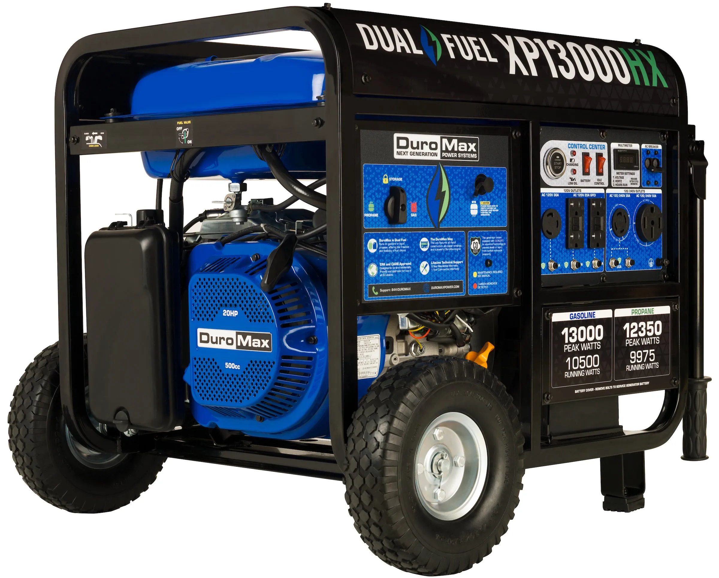 DuroMax XP13000HX 13,000 Watt Portable Dual Fuel Gas Propane CO Alert Generator