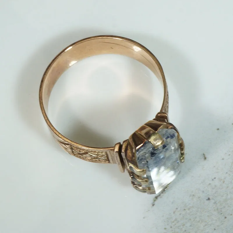 Fluorite Crystal in Engraved Victorian Ring