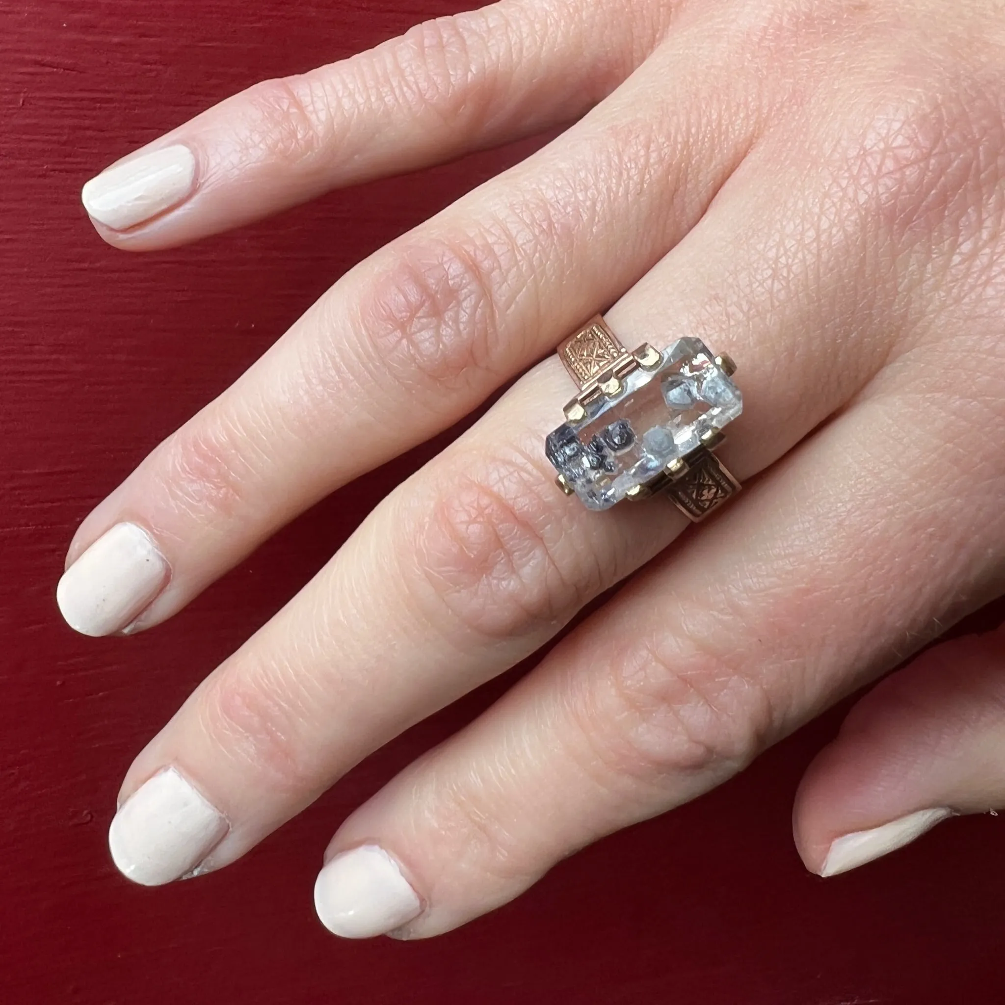 Fluorite Crystal in Engraved Victorian Ring