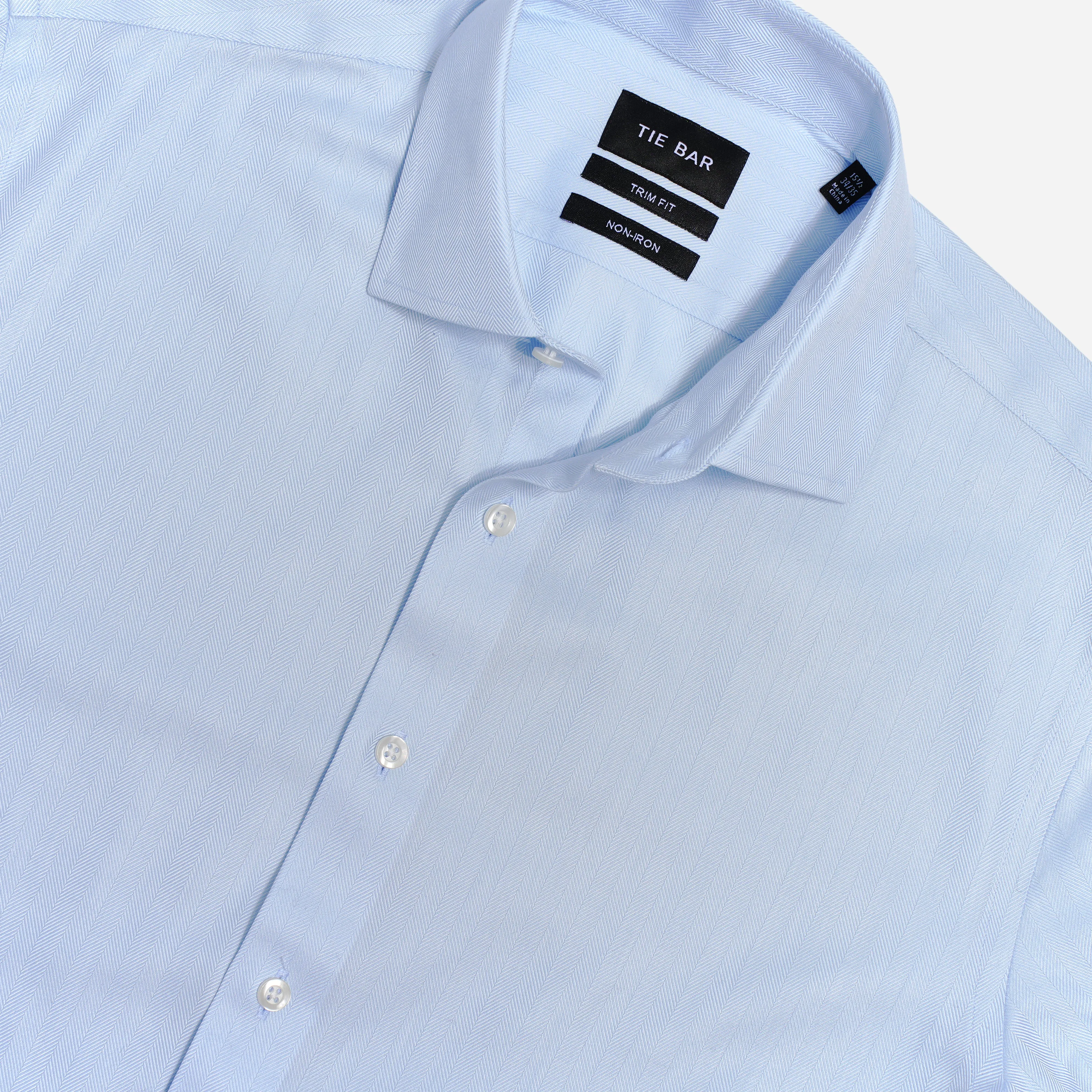 Herringbone Solid Light Blue Non-Iron Dress Shirt