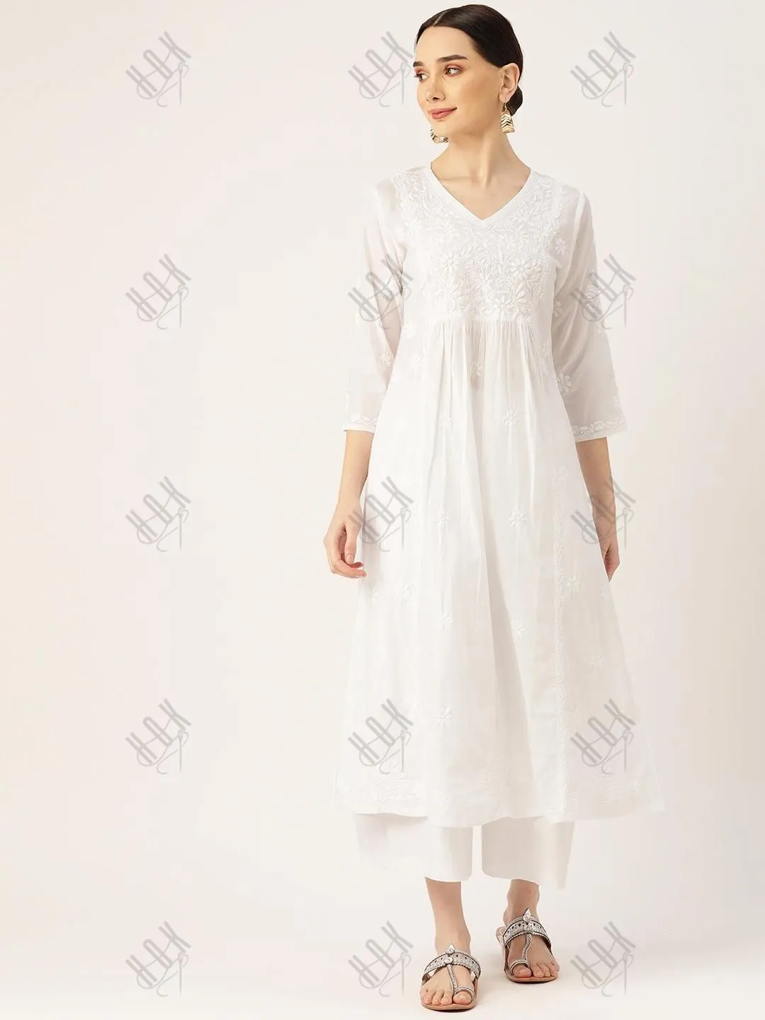 Ishita Dutta in Hand embroidery Chikankari Long Kurta-White