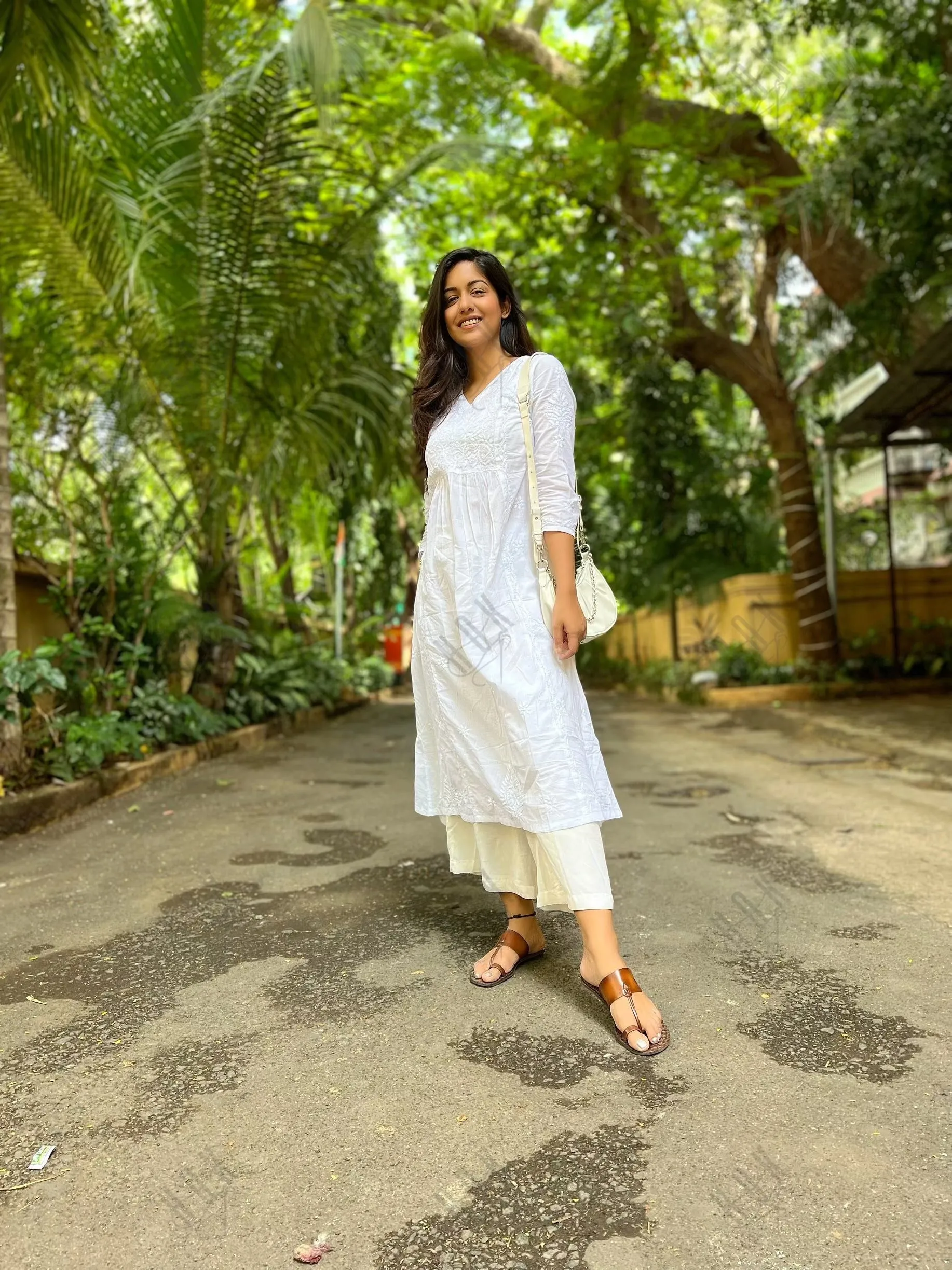 Ishita Dutta in Hand embroidery Chikankari Long Kurta-White