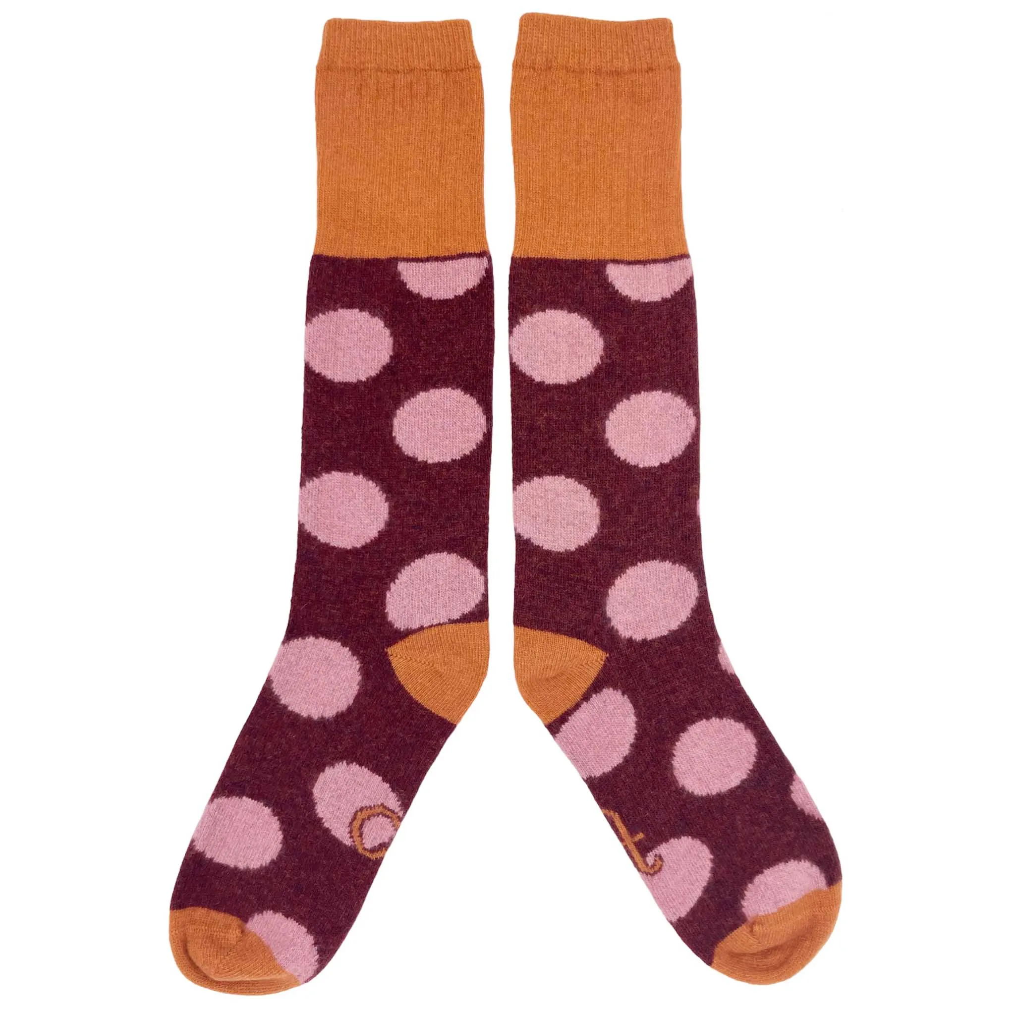 Ladies Dark Red Big Spot Lambswool Knee Socks