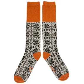 Ladies Oatmeal & Khaki Fair Isle Lambswool Knee Socks