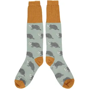 Ladies Sage Badger Lambswool Knee Socks