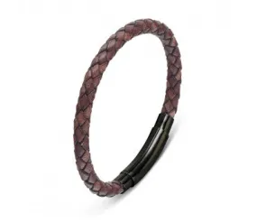 Leather & Stainless Steel Men's Bracelet - Brown Braid with Black Clasp