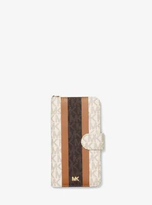 Logo Stripe Wristlet Folio Case For iPhone X/XS