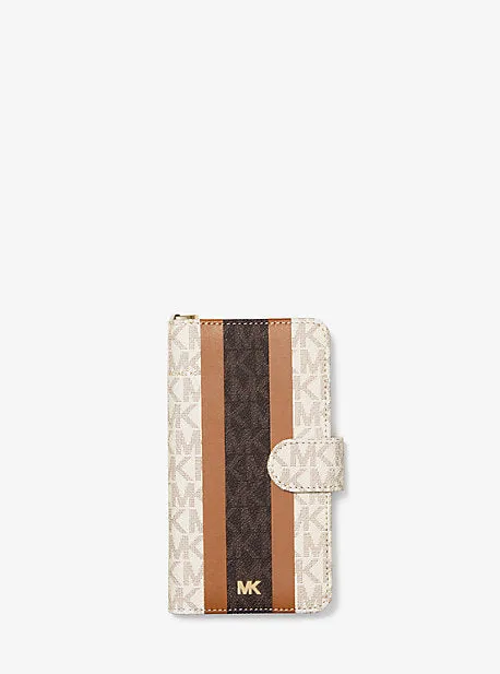 Logo Stripe Wristlet Folio Case For iPhone X/XS