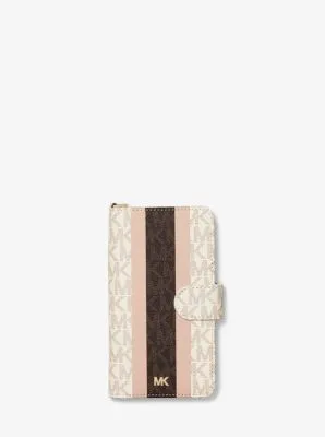 Logo Stripe Wristlet Folio Case For iPhone X/XS