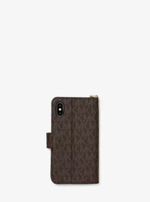 Logo Stripe Wristlet Folio Case For iPhone X/XS