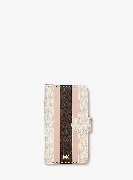 Logo Stripe Wristlet Folio Case For iPhone X/XS