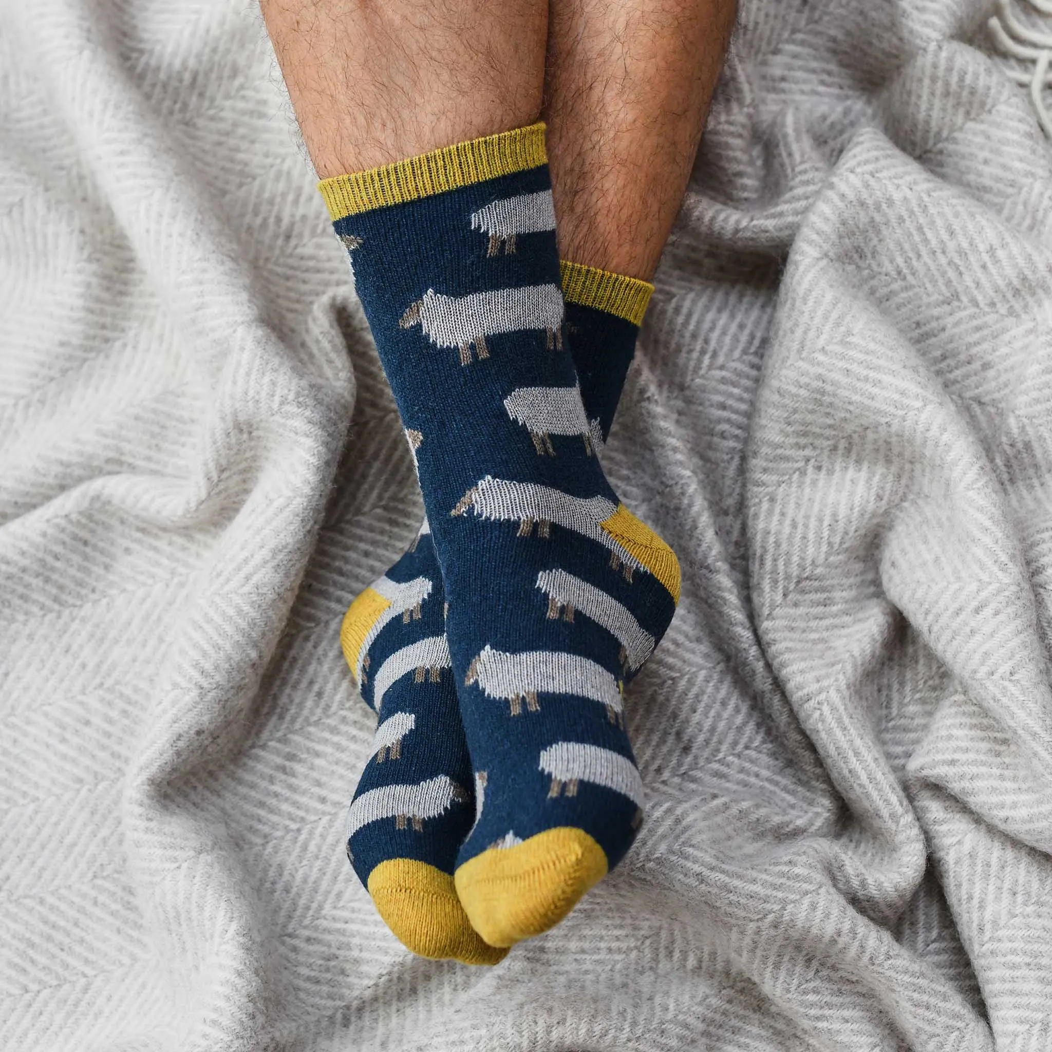 Men's Navy Sheep Lambswool Ankle Socks