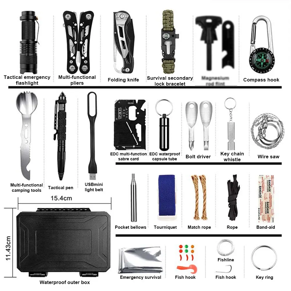 Outdoor Survival Kit 60 in 1 First Aid Gear Professional Emergency Survival Gear Equipment Tools Set For Camping Adventures Tool