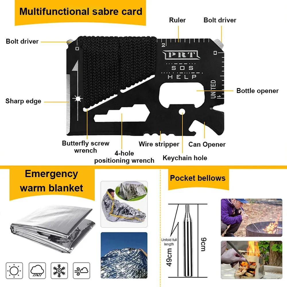 Outdoor Survival Kit 60 in 1 First Aid Gear Professional Emergency Survival Gear Equipment Tools Set For Camping Adventures Tool