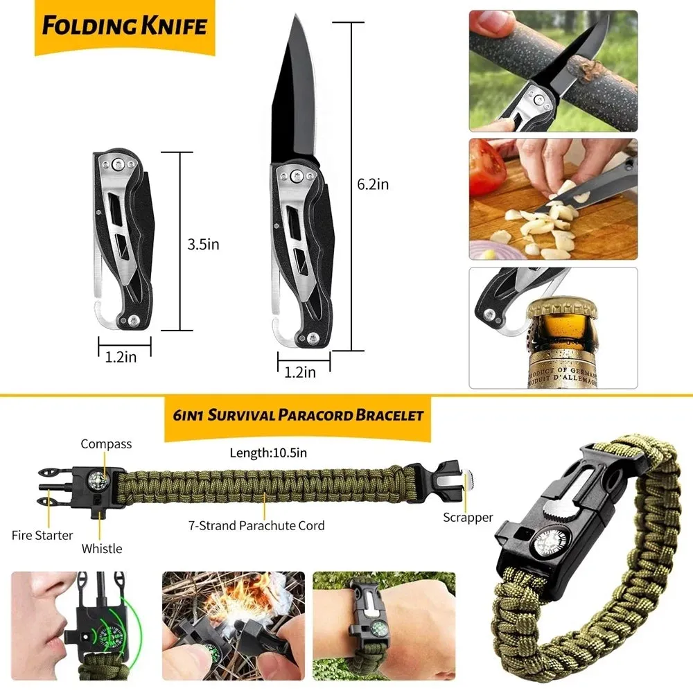 Outdoor Survival Kit 60 in 1 First Aid Gear Professional Emergency Survival Gear Equipment Tools Set For Camping Adventures Tool