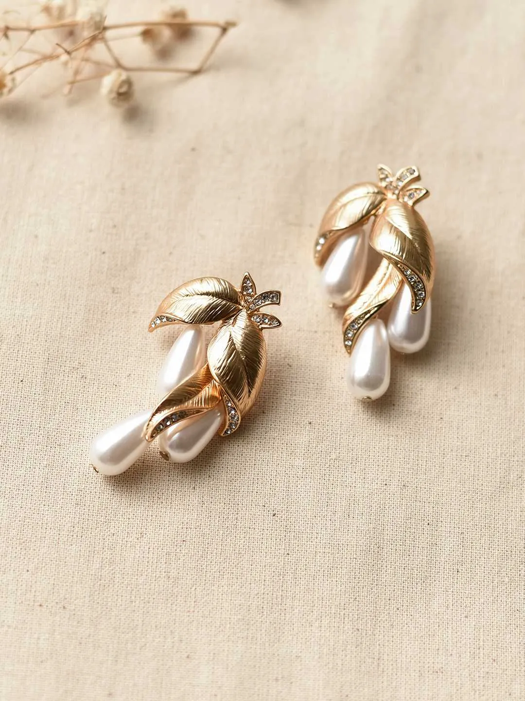 Pearl Droplet Leafs Vintage Style Earrings