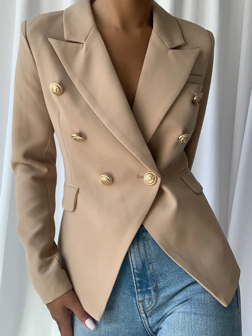 PENELOPE Double-Breasted Blazer in Beige