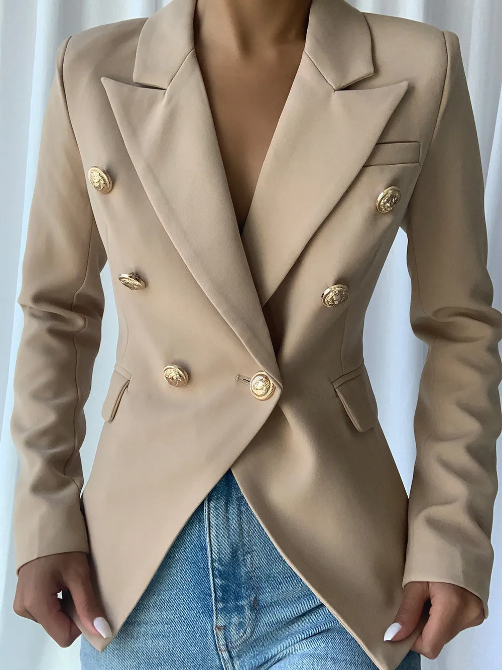 PENELOPE Double-Breasted Blazer in Beige