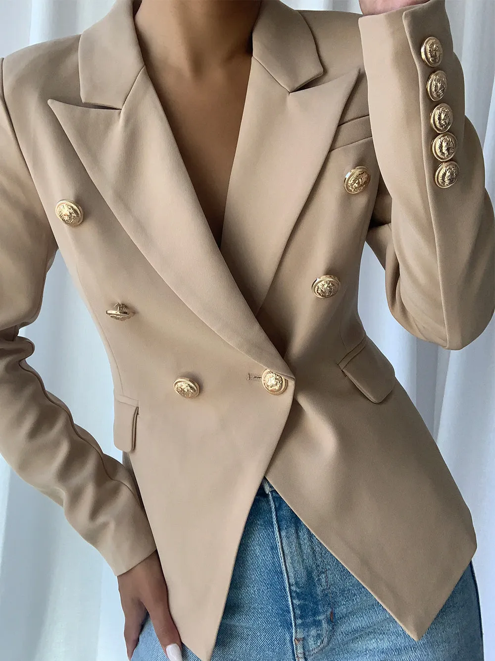 PENELOPE Double-Breasted Blazer in Beige