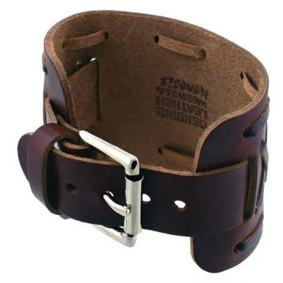 Perforated Dash X Dark Brown Leather Wide Cuff