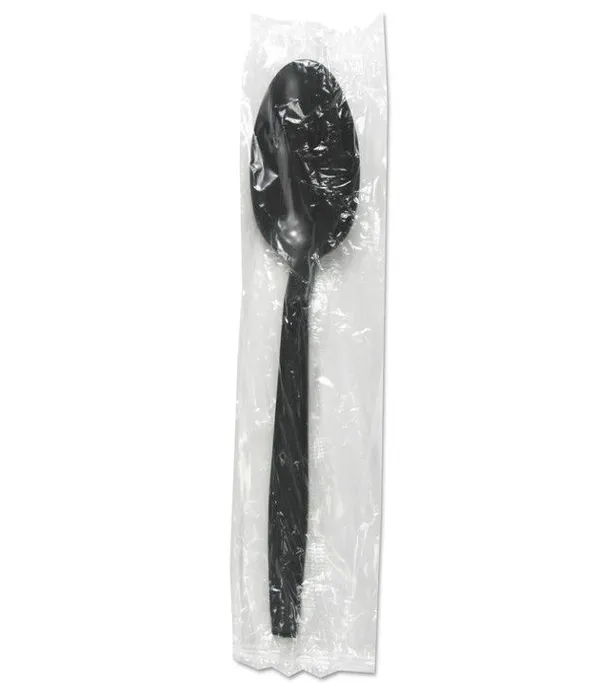 Plastic Disposable Teaspoon Wrapped Black 2.5g 1000pcs/ctn