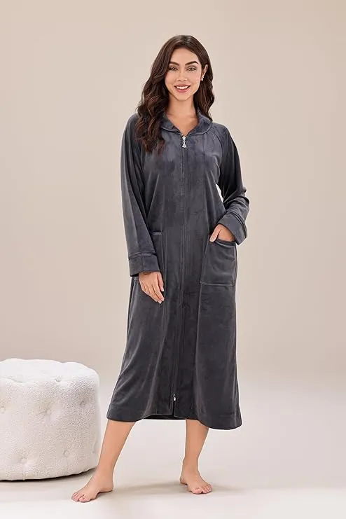 Richie House Front Zipper Robe for Women - Full-Length Housecoat - Ladies Bathrobe Lounge RHW4100