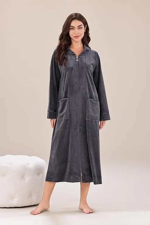 Richie House Front Zipper Robe for Women - Full-Length Housecoat - Ladies Bathrobe Lounge RHW4100