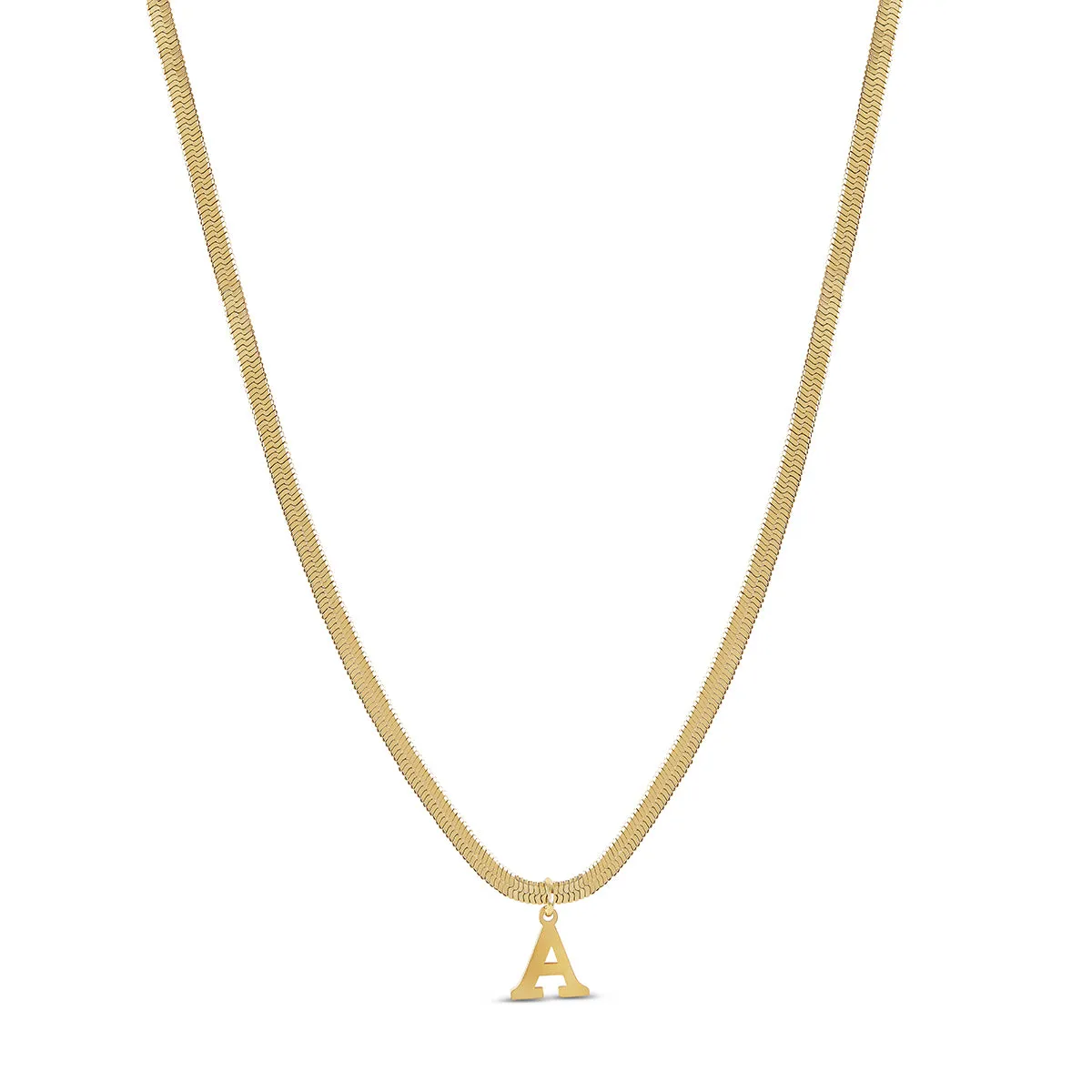 Snake Chain Initial Necklace - Gold